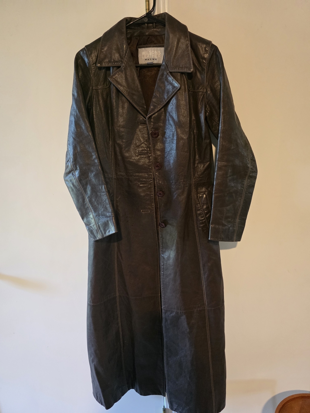 Wilsons Leather Women's Long Brown Leather Trench Coat